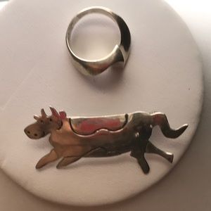 Sterling Silver .925 Ring and Cow Pin
